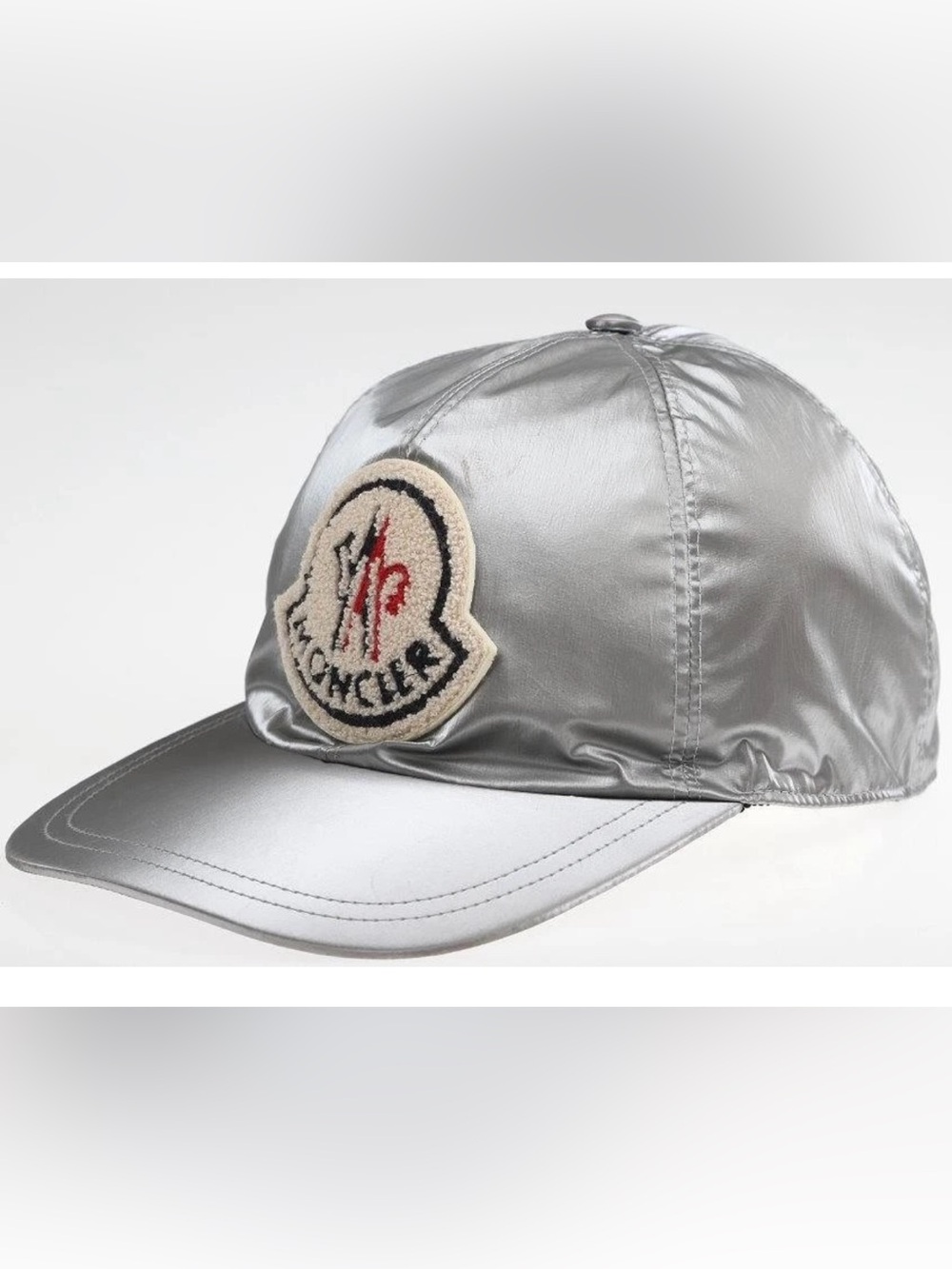 NEW MONCLER METALLIC GRAY OVERSIZED TERRY LOGO BASEBALL CAP HAT UNISEX